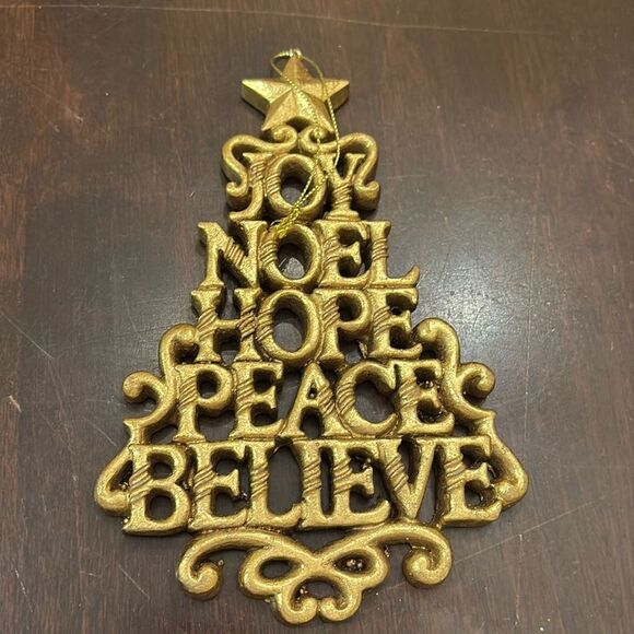 Gold word Christmas tree ornament - Picture 1 of 2